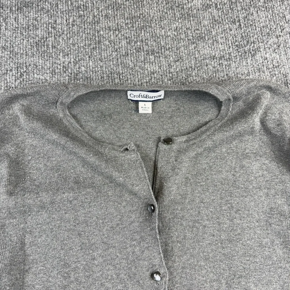 Croft & Barrow Sweater Mens Large Gray Button Cardigan Pima Cotton Knit Crewneck